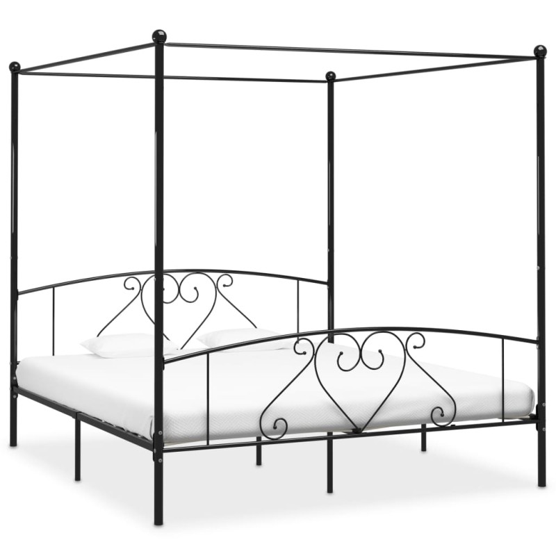 Letto a Baldacchino Nero in Metallo 200x200 cm Letto a Baldacchino Nero in Metallo 200x200 cm