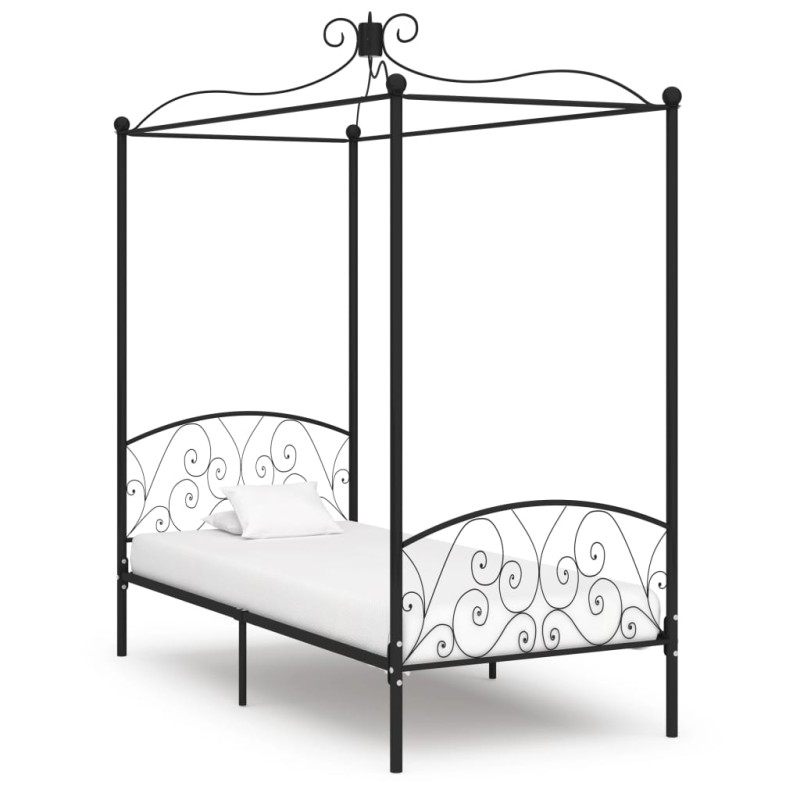 Letto a Baldacchino Nero in Metallo 90x200 cm Letto a Baldacchino Nero in Metallo 90x200 cm