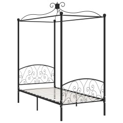 Letto a Baldacchino Nero in Metallo 90x200 cm