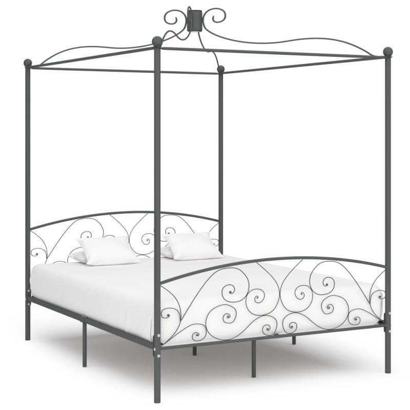 Letto a Baldacchino Grigio in Metallo 160x200 cm Letto a Baldacchino Grigio in Metallo 160x200 cm