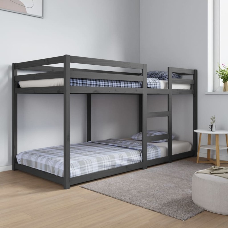 Letto a Castello Grigio 90x200 cm in Legno Massello di Pino Letto a Castello Grigio 90x200 cm in Legno Massello di Pino