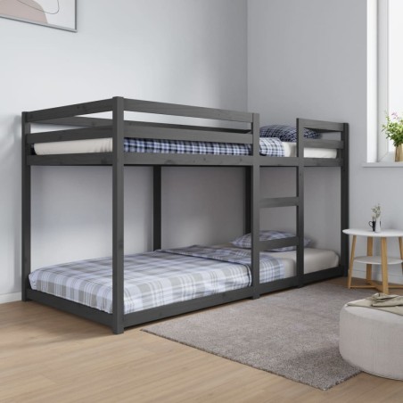 Letto a Castello Grigio 90x200 cm in Legno Massello di Pino