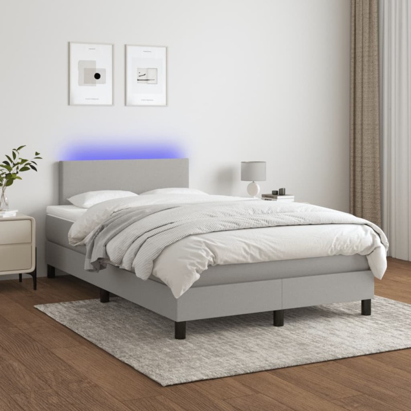 Letto a Molle Materasso e LED Grigio Chiaro 120x200 cm Tessuto Letto a Molle Materasso e LED Grigio Chiaro 120x200 cm Tessuto