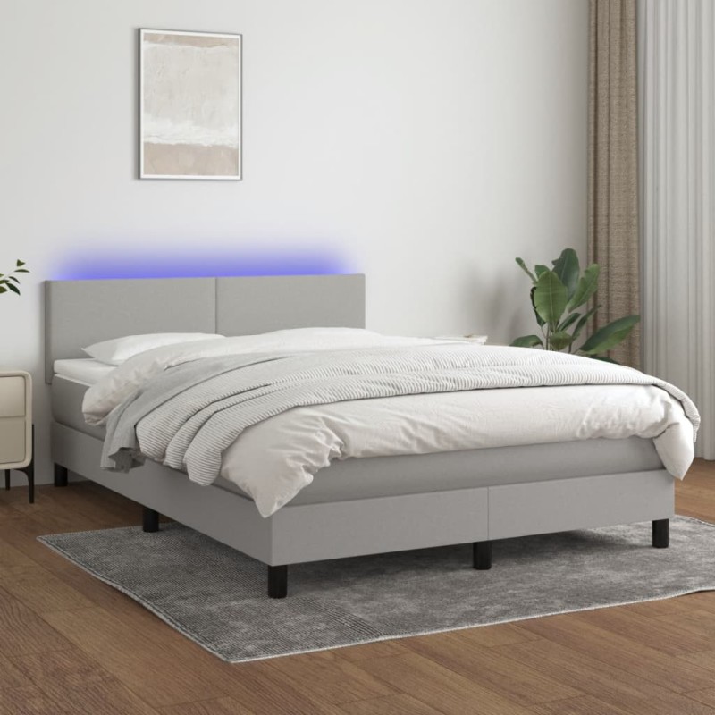 Letto a Molle Materasso e LED Grigio Chiaro 140x190 cm Tessuto Letto a Molle Materasso e LED Grigio Chiaro 140x190 cm Tessuto