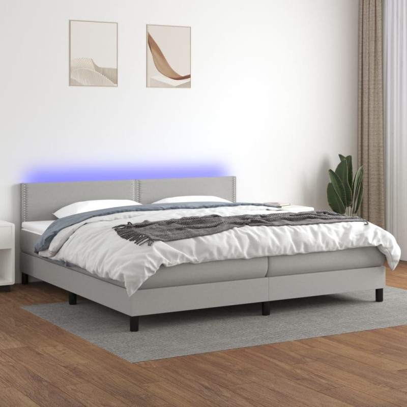 vidaXL Letto a Molle Materasso e LED Grigio Chiaro 200x200 cm Tessuto vidaXL Letto a Molle Materasso e LED Grigio Chiaro 200x200 cm Tessuto