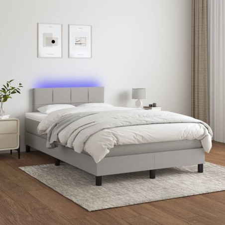 vidaXL Letto a Molle Materasso e LED Grigio Chiaro 120x200 cm Tessuto