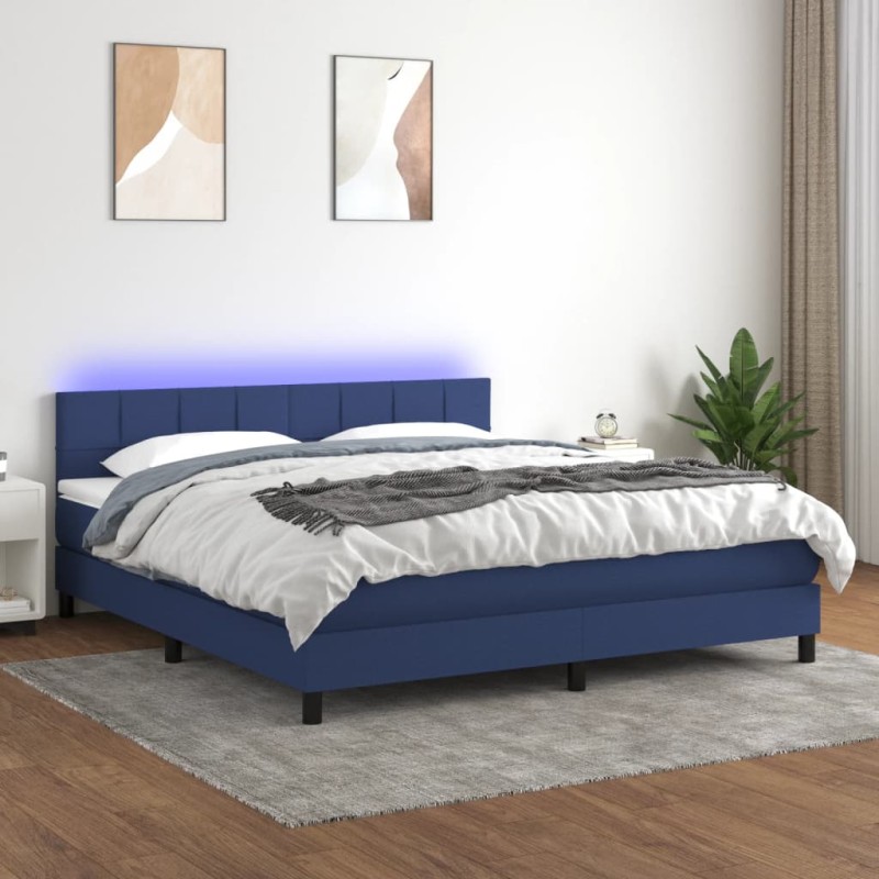 Letto a Molle con Materasso e LED Blu 180x200 cm in Tessuto Letto a Molle con Materasso e LED Blu 180x200 cm in Tessuto
