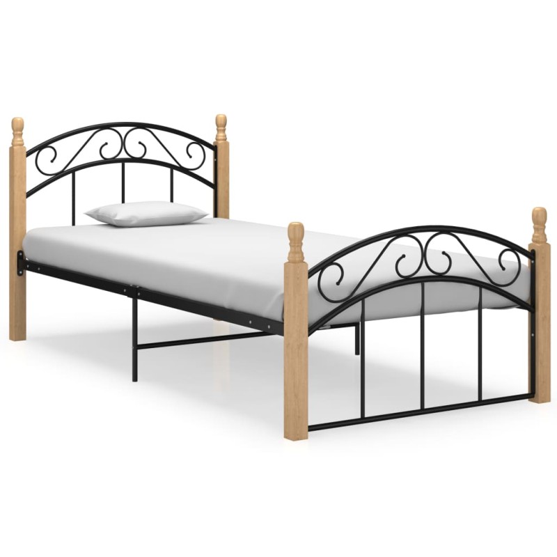 Giroletto in Metallo Nero e Legno Massello di Rovere 90x200 cm