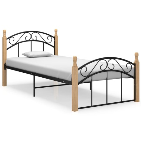 Giroletto in Metallo Nero e Legno Massello di Rovere 90x200 cm