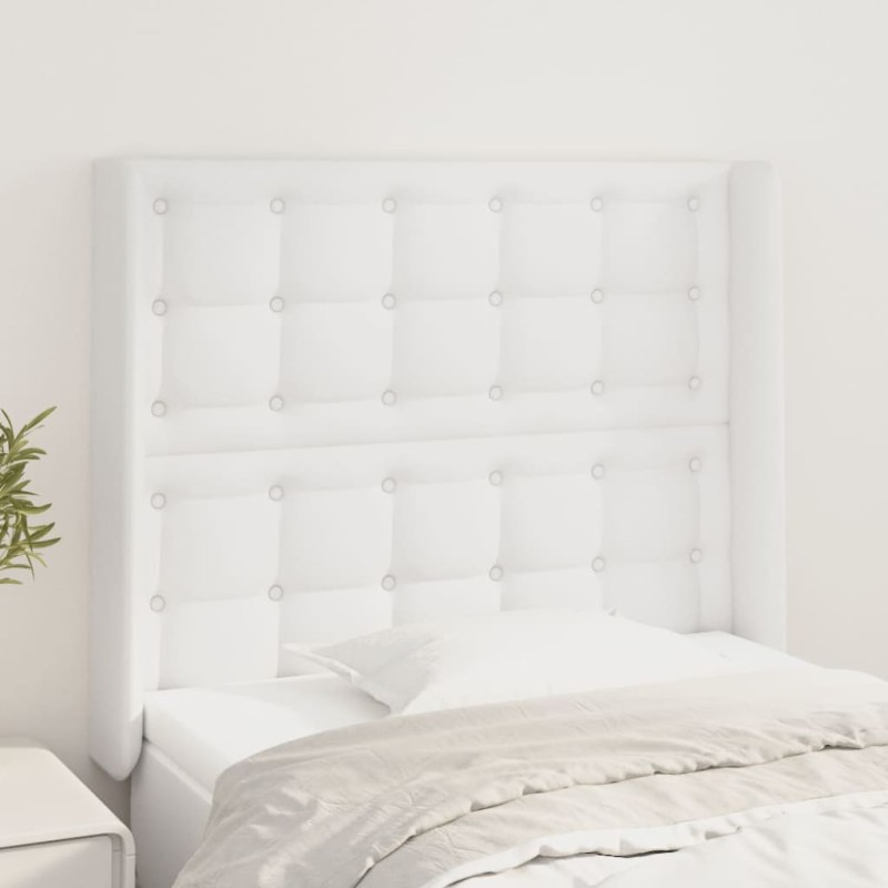Testiera ad Orecchio Bianco 93x16x118/128 cm in Similpelle Testiera ad Orecchio Bianco 93x16x118/128 cm in Similpelle