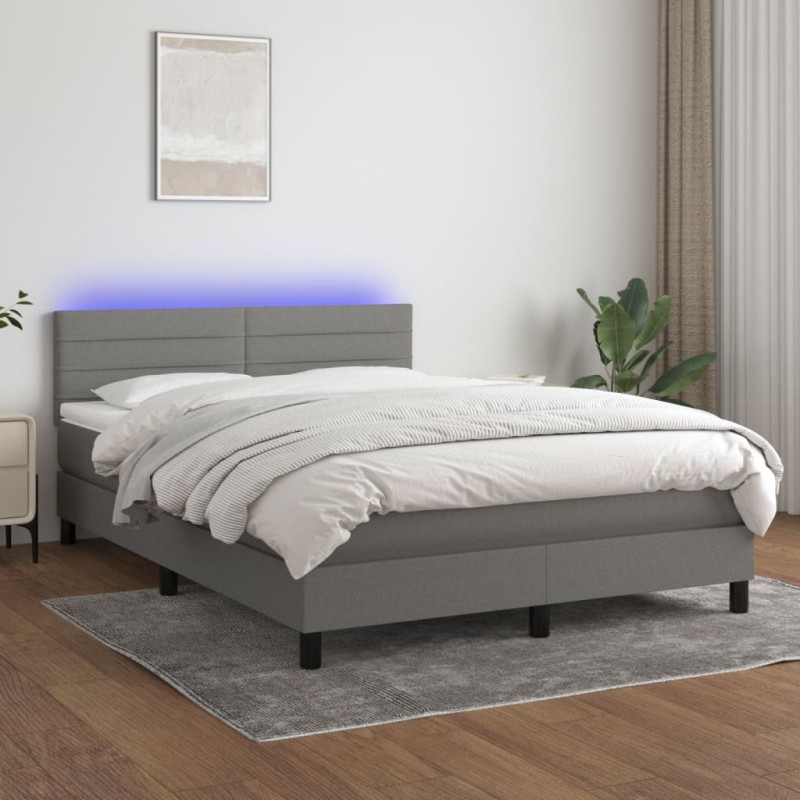 vidaXL Letto a Molle Materasso e LED Grigio Scuro 140x190cm in Tessuto vidaXL Letto a Molle Materasso e LED Grigio Scuro 140x190cm in Tessuto