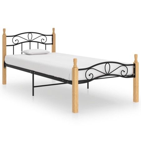 Giroletto in Metallo Nero e Legno Massello di Rovere 100x200 cm