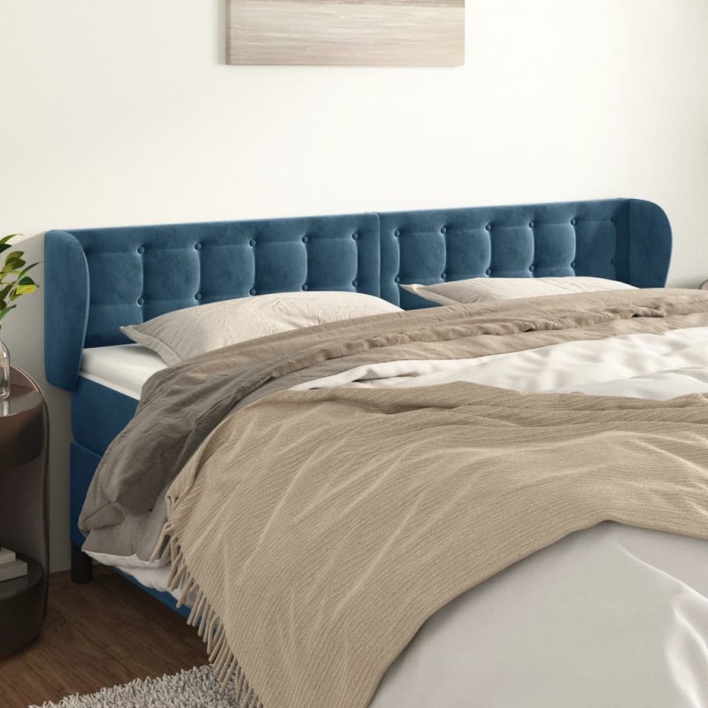 Testiera ad Orecchio Blu Scuro 203x23x78/88 cm in Velluto Testiera ad Orecchio Blu Scuro 203x23x78/88 cm in Velluto