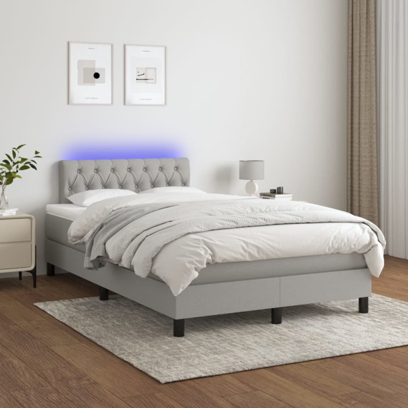 Letto a Molle Materasso e LED Grigio Chiaro 120x200 cm Tessuto Letto a Molle Materasso e LED Grigio Chiaro 120x200 cm Tessuto