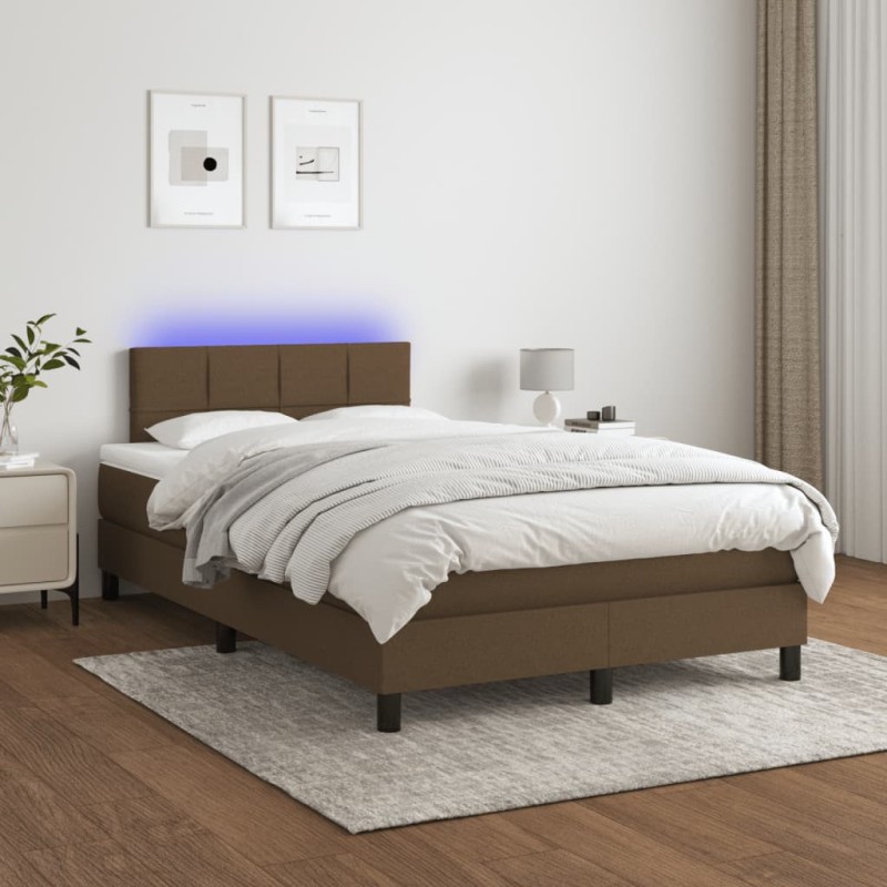 Letto a Molle Materasso e LED Marrone Scuro 120x200 cm Tessuto Letto a Molle Materasso e LED Marrone Scuro 120x200 cm Tessuto