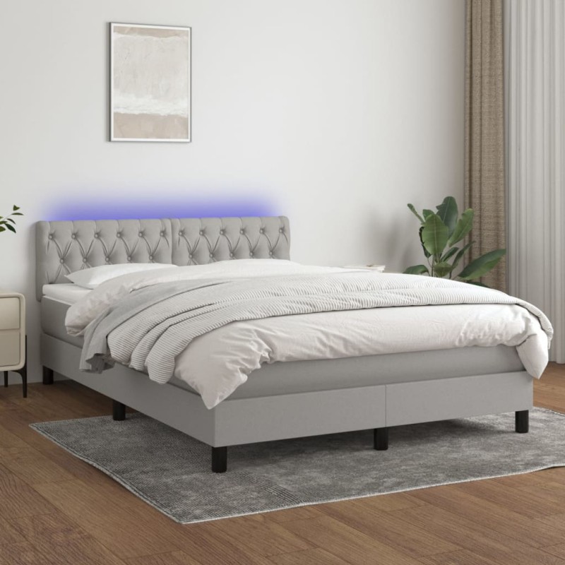 Letto a Molle Materasso e LED Grigio Chiaro 140x200 cm Tessuto Letto a Molle Materasso e LED Grigio Chiaro 140x200 cm Tessuto