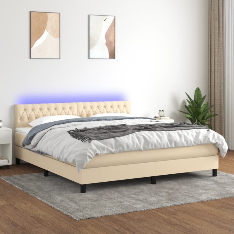vidaXL Letto a Molle con Materasso e LED Crema 160x200 cm in Tessuto vidaXL Letto a Molle con Materasso e LED Crema 160x200 cm in Tessuto