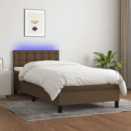 vidaXL Letto a Molle Materasso e LED Marrone Scuro 90x200cm in Tessuto
