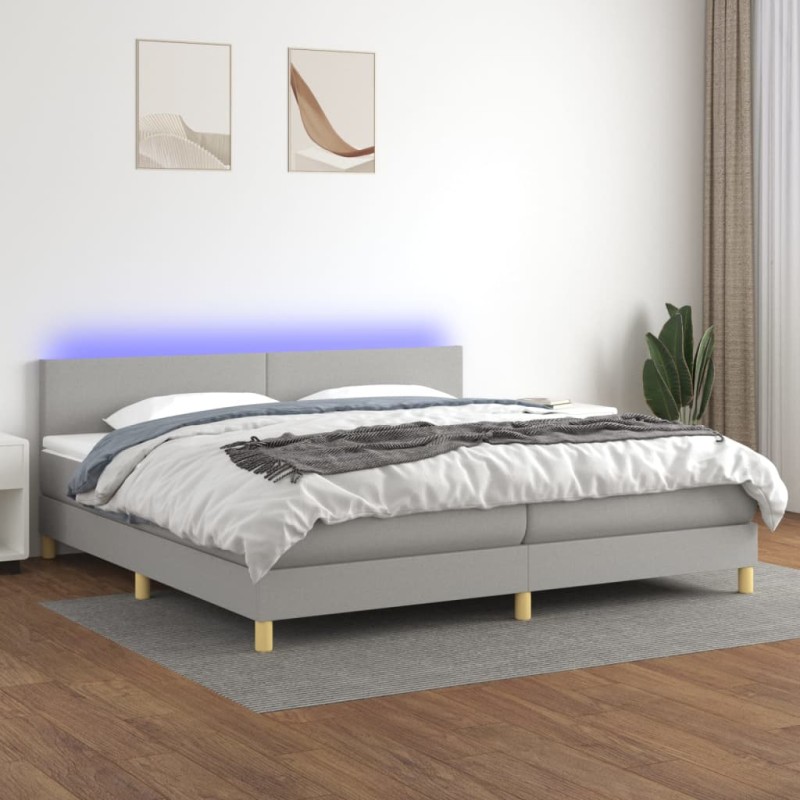 vidaXL Letto a Molle Materasso e LED Grigio Chiaro 200x200 cm Tessuto vidaXL Letto a Molle Materasso e LED Grigio Chiaro 200x200 cm Tessuto