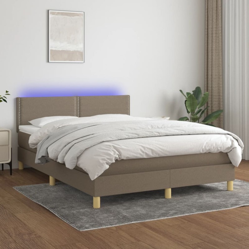 Letto a Molle con Materasso e LED Tortora 140x200 cm in Tessuto Letto a Molle con Materasso e LED Tortora 140x200 cm in Tessuto