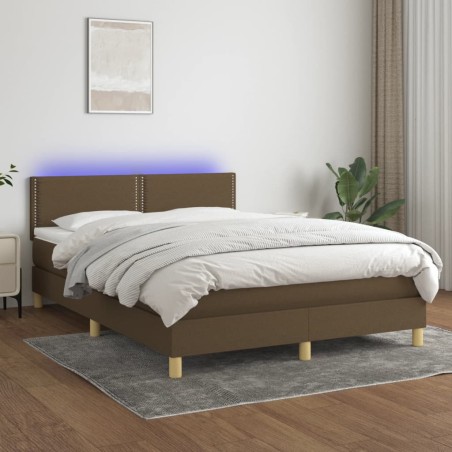 vidaXL Letto a Molle Materasso e LED Marrone Scuro 140x200 cm Tessuto