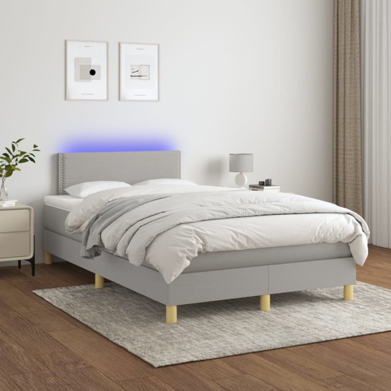 vidaXL Letto a Molle Materasso e LED Grigio Chiaro 120x200 cm Tessuto vidaXL Letto a Molle Materasso e LED Grigio Chiaro 120x200 cm Tessuto