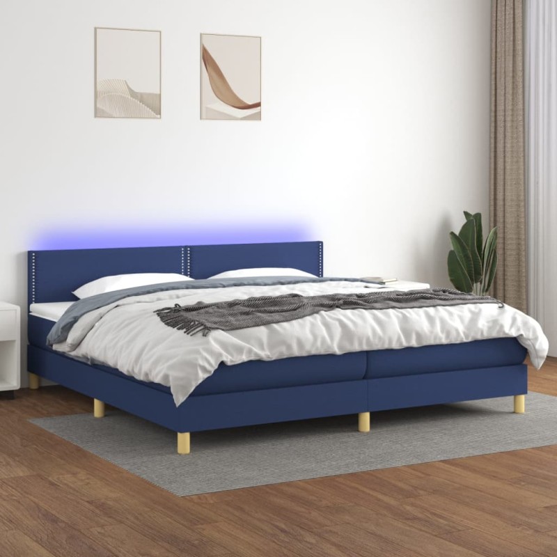 Letto a Molle Materasso e LED Blu 200x200cm in Tessuto Letto a Molle Materasso e LED Blu 200x200cm in Tessuto