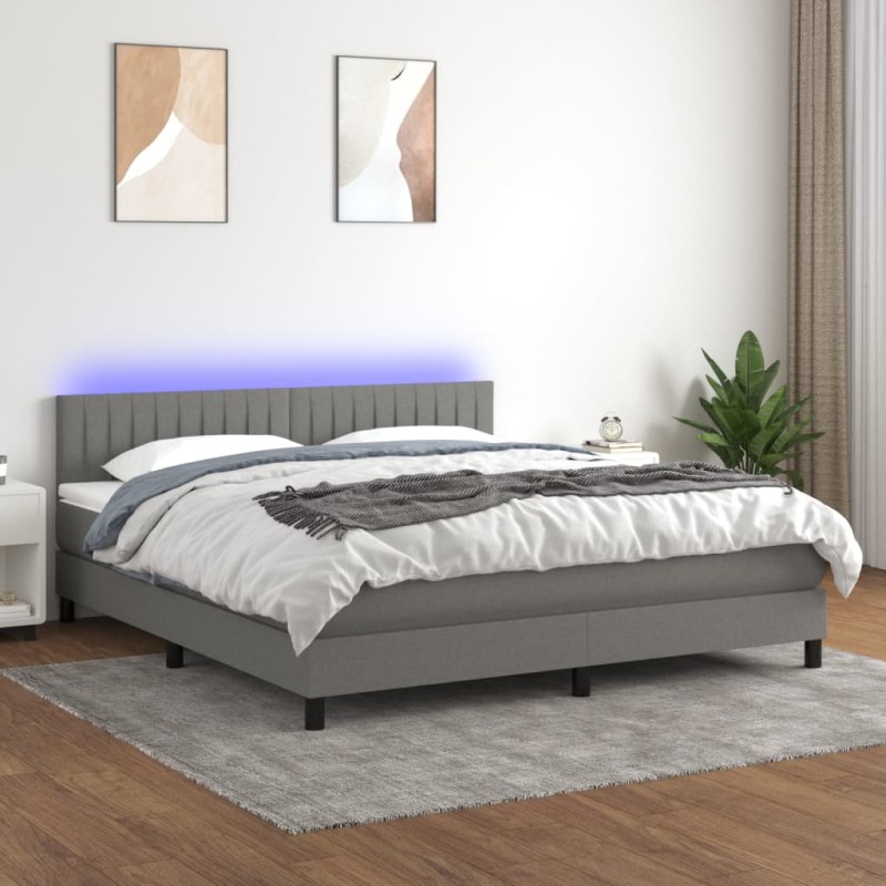 Letto a Molle Materasso e LED Grigio Scuro 180x200cm in Tessuto Letto a Molle Materasso e LED Grigio Scuro 180x200cm in Tessuto