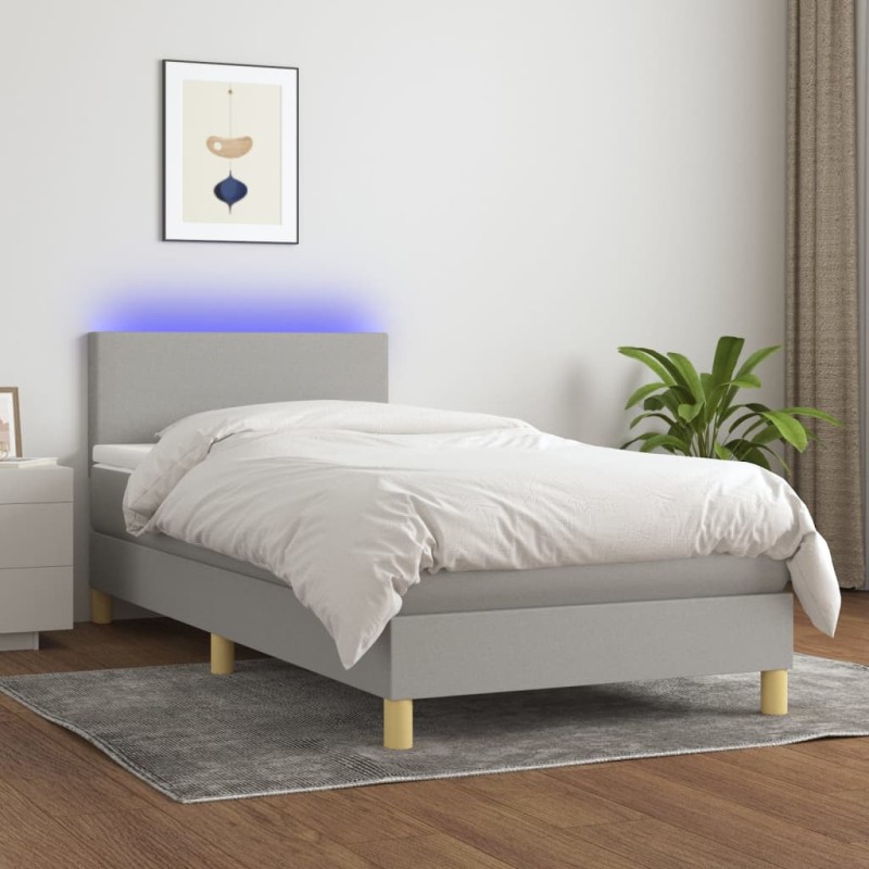 Letto a Molle Materasso e LED Grigio Chiaro 80x200 cm Tessuto Letto a Molle Materasso e LED Grigio Chiaro 80x200 cm Tessuto