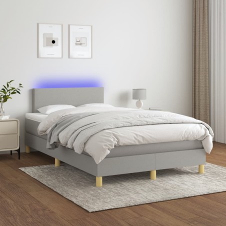 vidaXL Letto a Molle Materasso e LED Grigio Chiaro 120x200 cm Tessuto