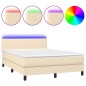 Letto a Molle con Materasso e LED Crema 140x200 cm in Tessuto Letto a Molle con Materasso e LED Crema 140x200 cm in Tessuto