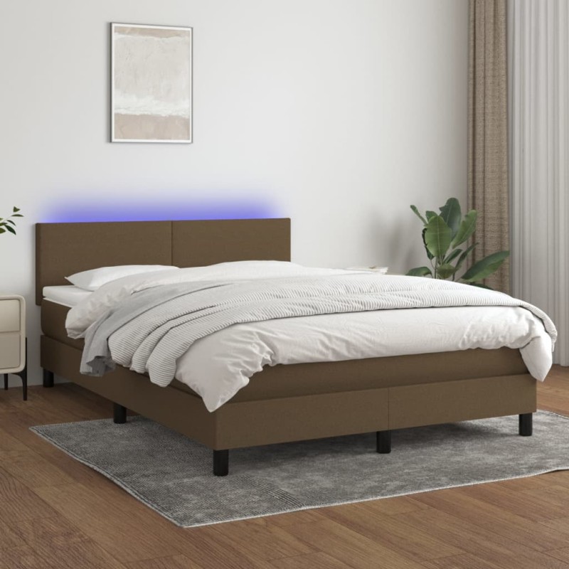 Letto a Molle Materasso e LED MarroneScuro 140x190cm in Tessuto Letto a Molle Materasso e LED MarroneScuro 140x190cm in Tessuto