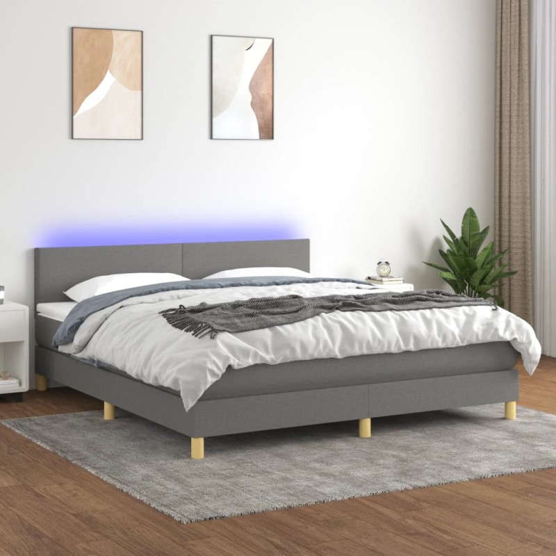 vidaXL Letto a Molle Materasso e LED Grigio Scuro 180x200cm in Tessuto vidaXL Letto a Molle Materasso e LED Grigio Scuro 180x200cm in Tessuto