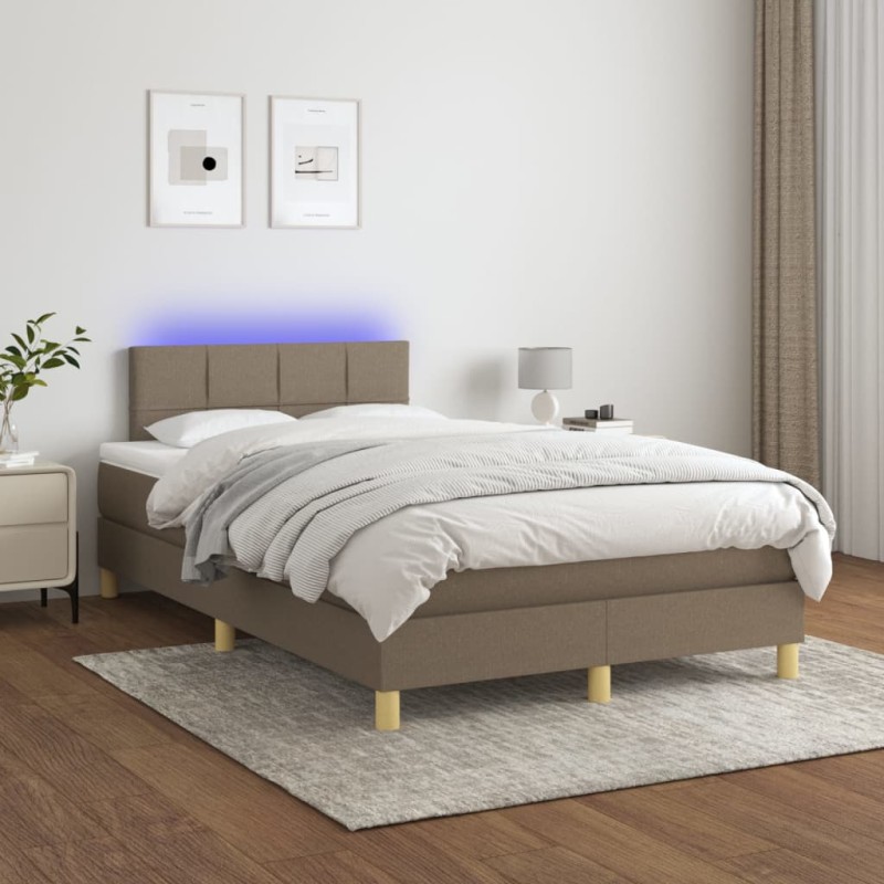 vidaXL Letto a Molle con Materasso e LED Tortora 120x200cm in Tessuto vidaXL Letto a Molle con Materasso e LED Tortora 120x200cm in Tessuto