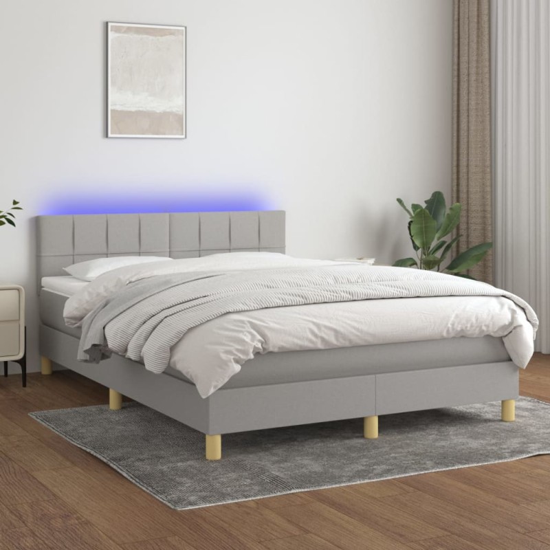 Letto a Molle Materasso e LED Grigio Chiaro 140x200 cm Tessuto Letto a Molle Materasso e LED Grigio Chiaro 140x200 cm Tessuto