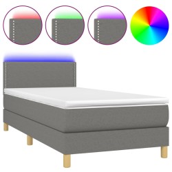 vidaXL Letto a Molle Materasso e LED Grigio Scuro 100x200cm in Tessuto