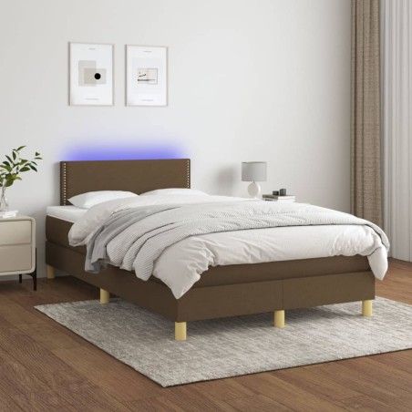 Letto a Molle Materasso e LED Marrone Scuro 120x200 cm Tessuto