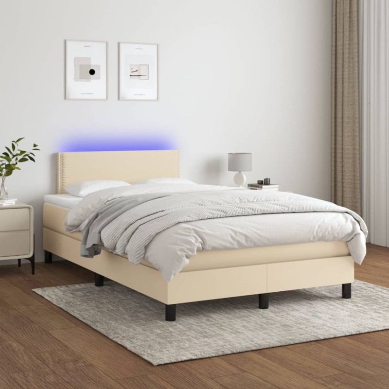 Letto a Molle con Materasso e LED Crema 120x200cm in Tessuto Letto a Molle con Materasso e LED Crema 120x200cm in Tessuto