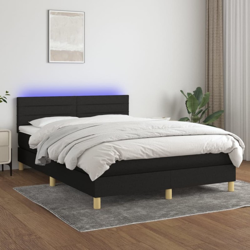 vidaXL Letto a Molle con Materasso e LED Nero 140x190 cm in Tessuto vidaXL Letto a Molle con Materasso e LED Nero 140x190 cm in Tessuto