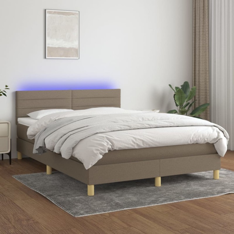 vidaXL Letto a Molle con Materasso e LED Tortora 140x200 cm in Tessuto vidaXL Letto a Molle con Materasso e LED Tortora 140x200 cm in Tessuto