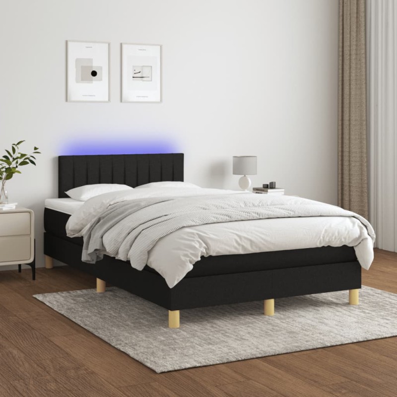 Letto a Molle con Materasso e LED Nero 120x200cm in Tessuto Letto a Molle con Materasso e LED Nero 120x200cm in Tessuto