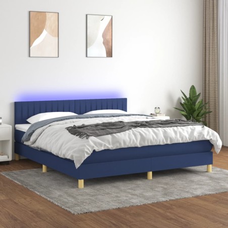 vidaXL Letto a Molle con Materasso e LED Blu 180x200 cm in Tessuto