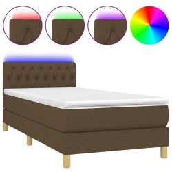 vidaXL Letto a Molle Materasso e LED Marrone Scuro 100x200 cm Tessuto