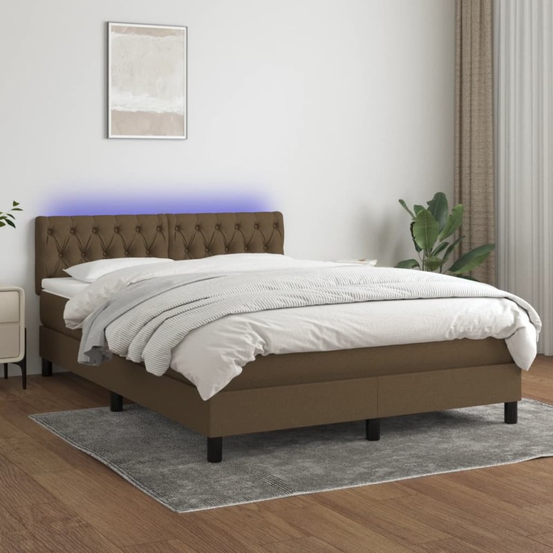 Letto a Molle Materasso e LED MarroneScuro 140x190cm in Tessuto Letto a Molle Materasso e LED MarroneScuro 140x190cm in Tessuto