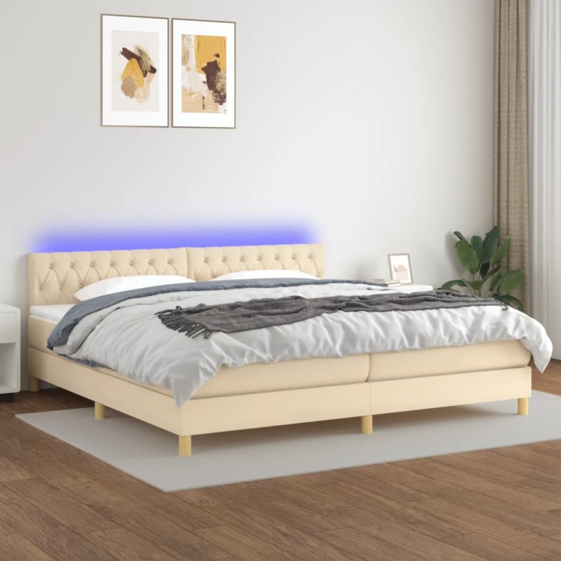 vidaXL Letto a Molle Materasso e LED bianco 200x200cm in Tessuto vidaXL Letto a Molle Materasso e LED bianco 200x200cm in Tessuto