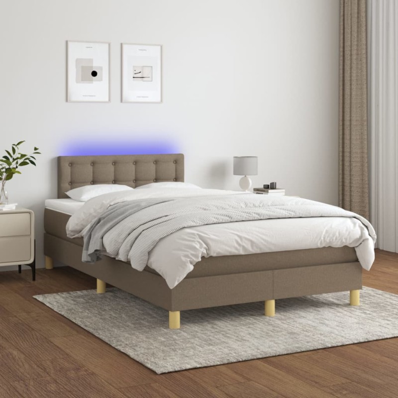 Letto a Molle con Materasso e LED Tortora 120x200cm in Tessuto Letto a Molle con Materasso e LED Tortora 120x200cm in Tessuto