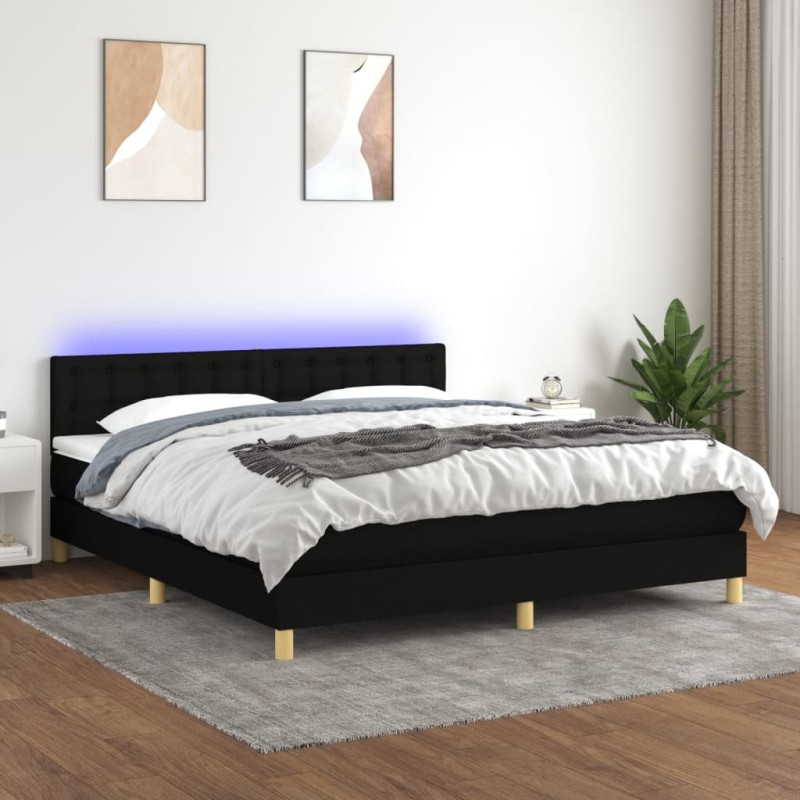 Letto a Molle con Materasso e LED Nero 180x200cm in Tessuto Letto a Molle con Materasso e LED Nero 180x200cm in Tessuto