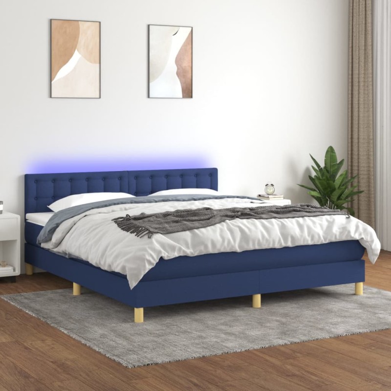 Letto a Molle con Materasso e LED Blu 180x200 cm in Tessuto Letto a Molle con Materasso e LED Blu 180x200 cm in Tessuto