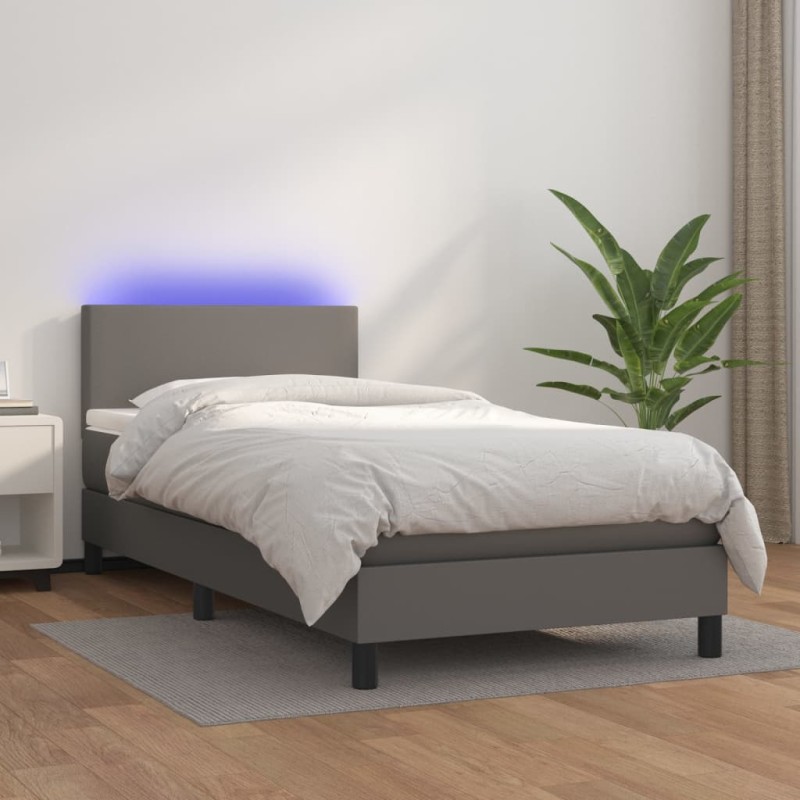 vidaXL Giroletto Molle con Materasso e LED Grigio 90x200cm Similpelle
