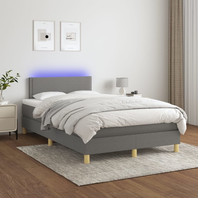 Letto a Molle Materasso e LED Grigio Scuro 120x200cm in Tessuto Letto a Molle Materasso e LED Grigio Scuro 120x200cm in Tessuto